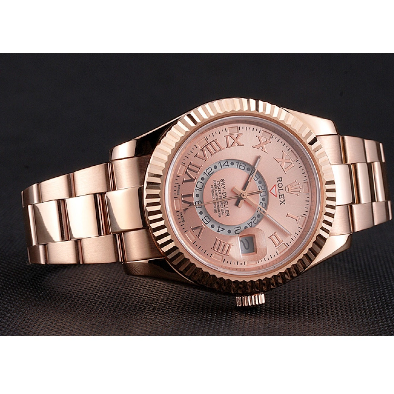 Aaa fake watches Dweller Case Rolex Gold Dial Rose Bracelet And Sky Rose Gold 0722